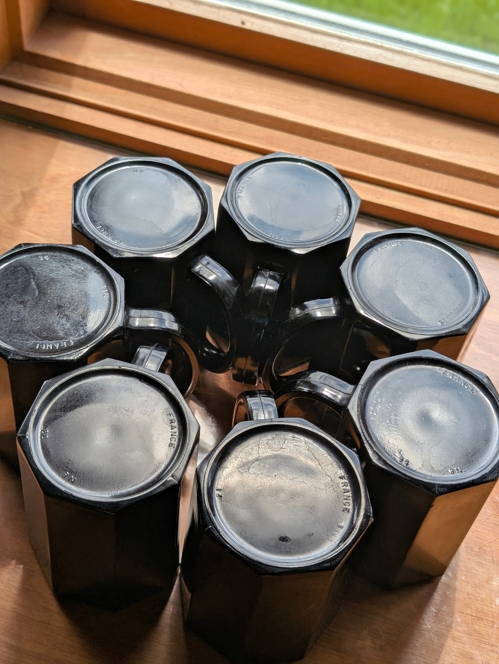 Arcoroc Mid Century "Octime" Octagonal Black Mug Set Of 7, Made In France - Picture 5 of 15